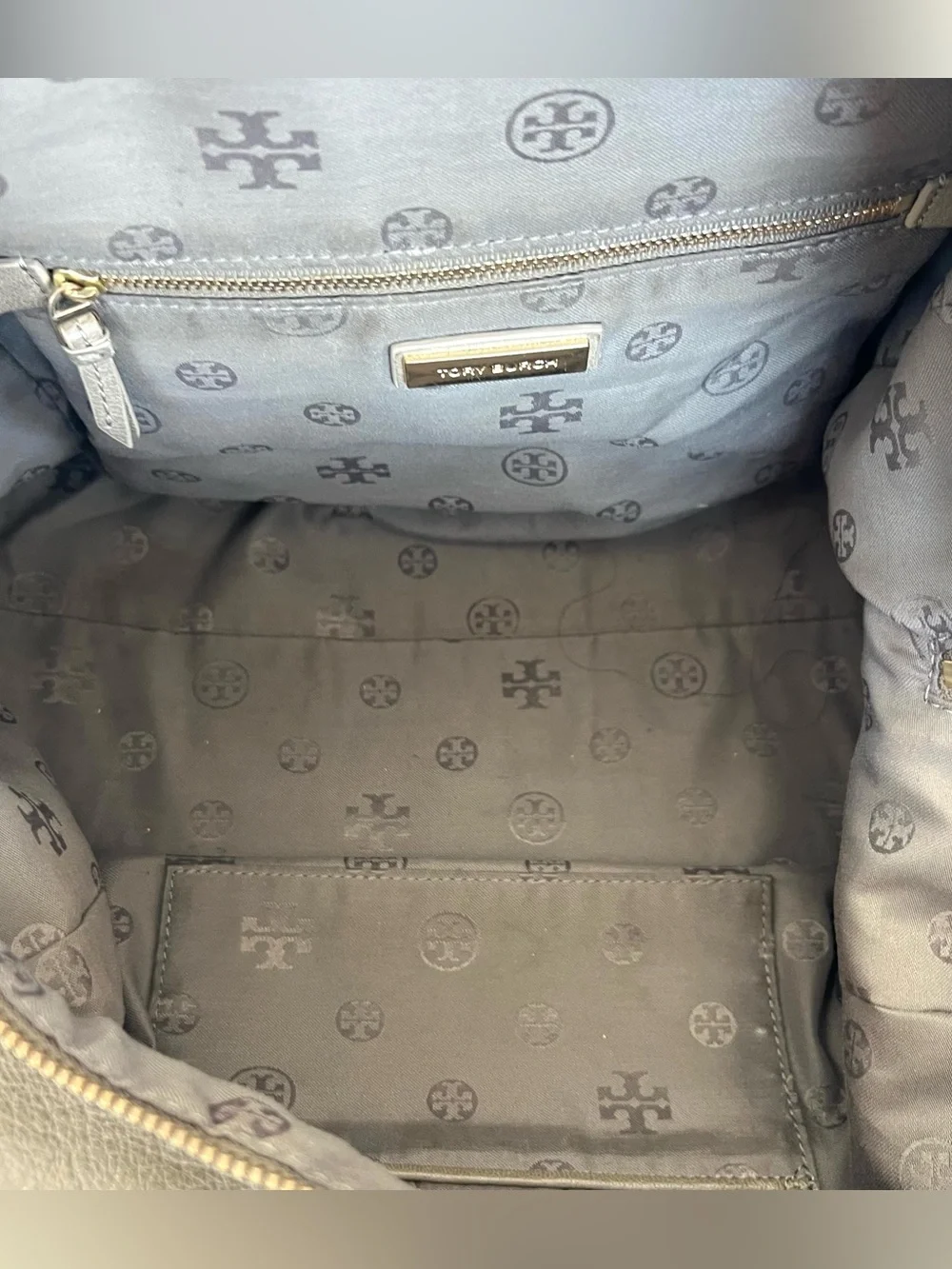 TORY BURCH Taupe Brody Porcini Pebbled Leather With Strap Shoulder Bag Satchel